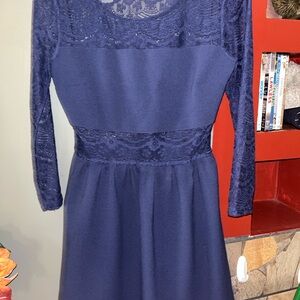Divided Navy Lace Long-Sleeve Fit-and-Flare Dress